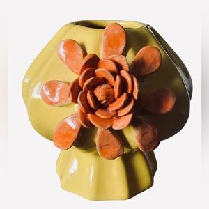 PIER 1 Floral Small Vase Yellow Orange Ceramic